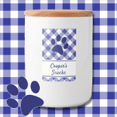 Étiquette Pour Bocaux Classic Blue White Gingham Pattern Paw Name