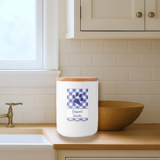 Étiquette Pour Bocaux Classic Blue White Gingham Pattern Paw Name