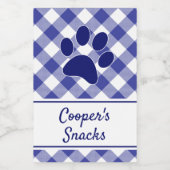 Étiquette Pour Bocaux Classic Blue White Gingham Pattern Paw Name (Étiquettes simples)