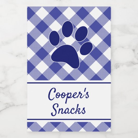 Étiquette Pour Bocaux Classic Blue White Gingham Pattern Paw Name (Étiquettes simples)