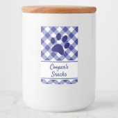 Étiquette Pour Bocaux Classic Blue White Gingham Pattern Paw Name (Devant)