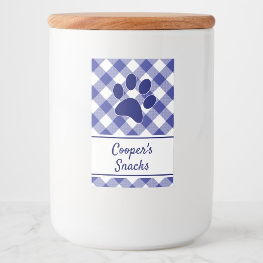 Étiquette Pour Bocaux Classic Blue White Gingham Pattern Paw Name (Devant)