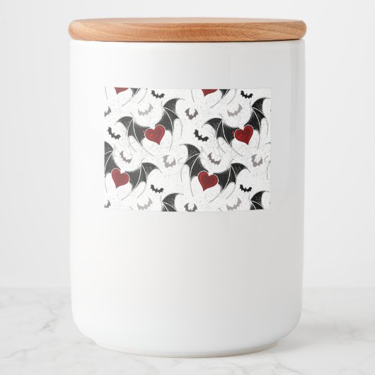 Étiquette Pour Bocaux Coeur d'Halloween avec ailes de chauve-souris noir (Devant)