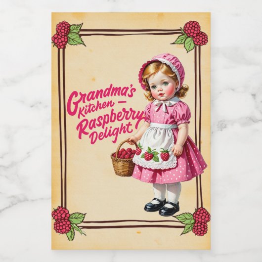 Étiquette Pour Bocaux Cuisine de grand-mère Raspberry Delight Vintage (Étiquettes simples)