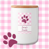 Étiquette Pour Bocaux Cute Pink White Gingham Checkered Pattern Paw Name