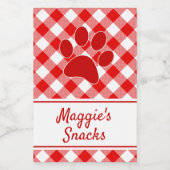 Étiquette Pour Bocaux Cute Red White Gingham Checkered Pattern Paw Name (Étiquettes simples)