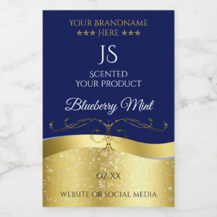 Étiquette Pour Bocaux Deluxe Vague Or Décor Label Monogramme Bleu Foncé