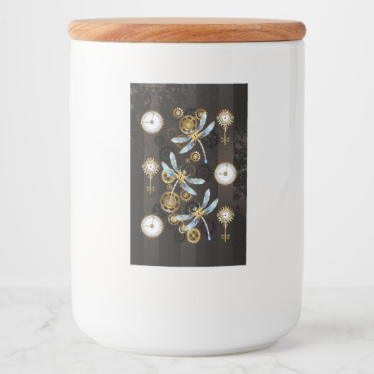 Étiquette Pour Bocaux Dragonflies de Steampunk sur arrière - plan rayé b (Devant)