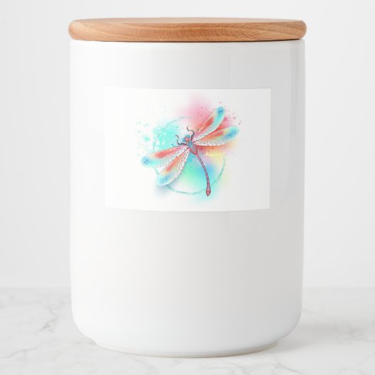 Étiquette Pour Bocaux Dragonfly rouge sur l'arrière - plan aquarelle (Devant)