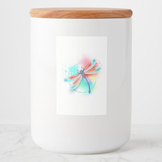 Étiquette Pour Bocaux Dragonfly rouge sur l'arrière - plan aquarelle (Devant)