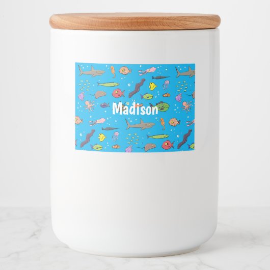 Étiquette Pour Bocaux Drôle des créatures marines dessin motif (Devant)