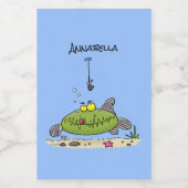 Étiquette Pour Bocaux Drôle gras affamé poisson vert dessin de pêche (Étiquettes simples)