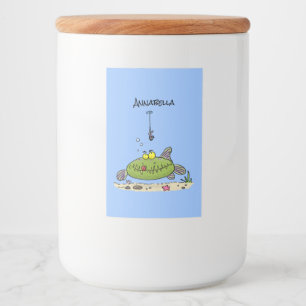 Étiquette Pour Bocaux Drôle gras affamé poisson vert dessin de pêche