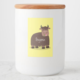 Étiquette Pour Bocaux Drôle joyeux yak mangeant de l'herbe dessin d'illu