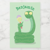 Étiquette Pour Bocaux Drôle serpent vert avec caricature maraca (Étiquettes simples)