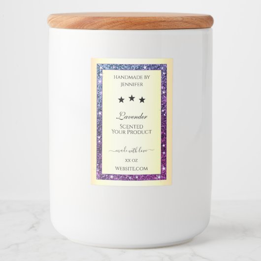 Étiquette Pour Bocaux Elégant or avec Parties scintillant violette Étiqu (Devant)