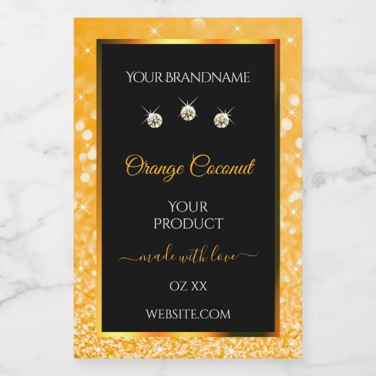 Étiquette Pour Bocaux Étoiles de Parties scintillant orange brillant Éti (Étiquettes simples)