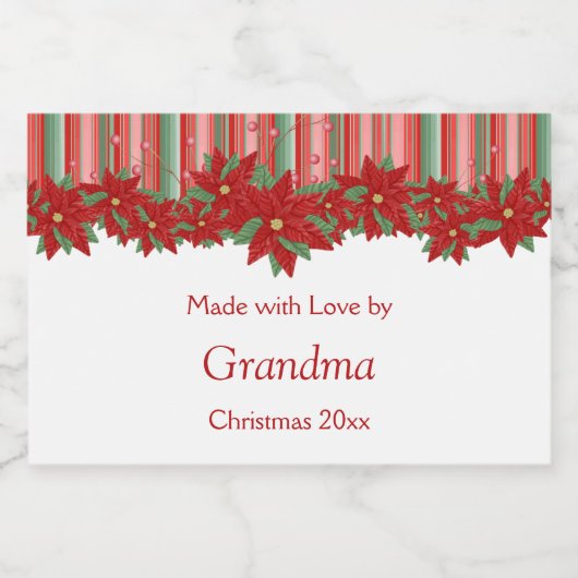 Étiquette Pour Bocaux Festif Noël Rouge Vert Poinsettias (Étiquettes simples)