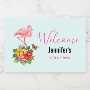 Étiquette Pour Bocaux Flamant rose rose & Hibiscus Tropical Fancy