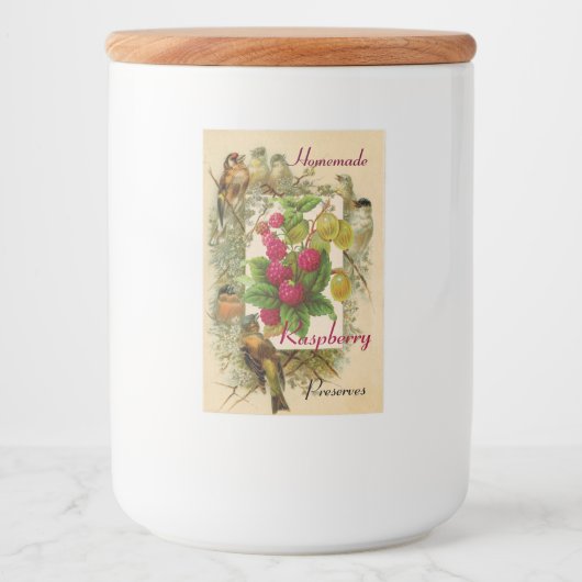 ÉTIQUETTE POUR BOCAUX FRUITS DE SAISON / OISEAUX ET RASPBERRIES PRÉSERVE (Devant)
