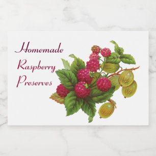 Étiquette Pour Bocaux FRUITS DE SAISON / RASPBERRIES .Préserve Blanc