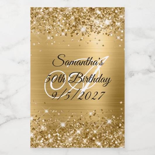 Étiquette Pour Bocaux Glittery Gold Glam Monogramme 50e anniversaire (Étiquettes simples)