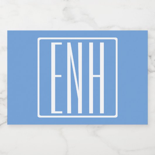 Étiquette Pour Bocaux Gras moderne 3 initiales Monogramme | Bleu doux (Étiquettes simples)