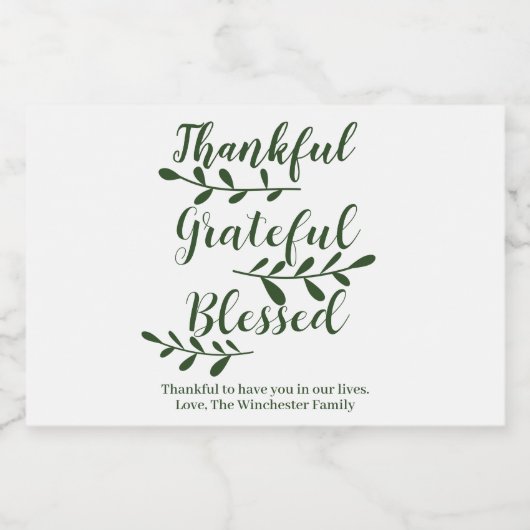 Étiquette Pour Bocaux Grateful Bienheureux vert foncé script moderne (Étiquettes simples)