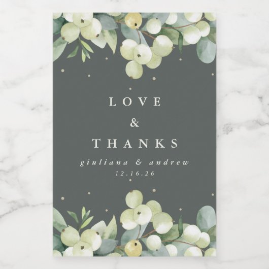 Étiquette Pour Bocaux Gray Green Snowberry+Eucalyptus Mariage d'hiver (Étiquettes simples)