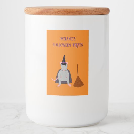 Étiquette Pour Bocaux Halloween Rat sorcier et Broom Custom (Devant)