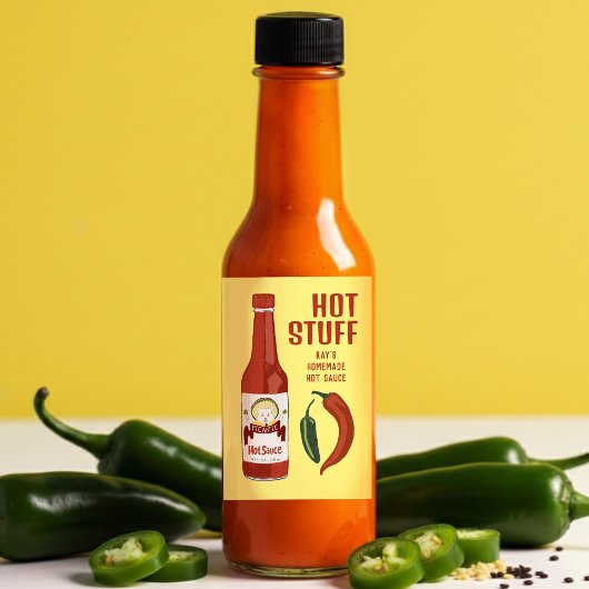 Étiquette Pour Bocaux HOT STUFF Spicy Hot Sauce Jalapeños Chiles