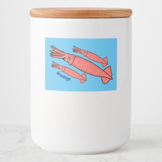 Étiquette Pour Bocaux Illustration de calamar rose (Devant)