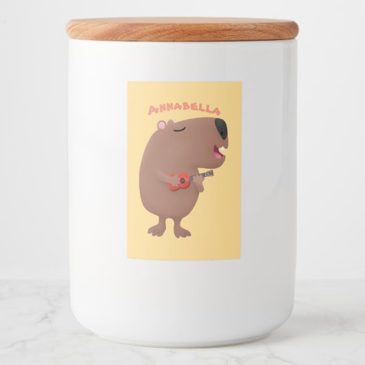 Étiquette Pour Bocaux Illustration de dessin animé de capybara ukulele (Devant)