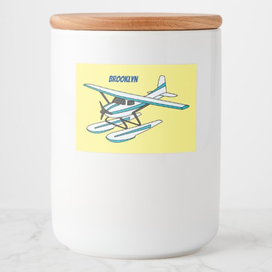Étiquette Pour Bocaux Illustration d'hydravion bleu blanc (Devant)
