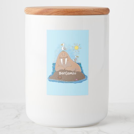 Étiquette Pour Bocaux Illustration drôle de morse joyeux (Devant)