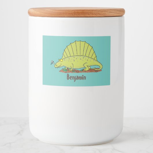 Étiquette Pour Bocaux Illustration d'un dimétrodon vert mignon (Devant)