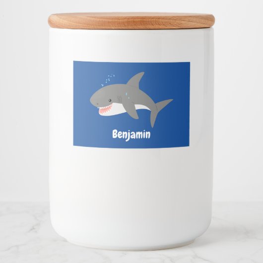 Étiquette Pour Bocaux Illustration joyeuse du grand requin blanc (Devant)