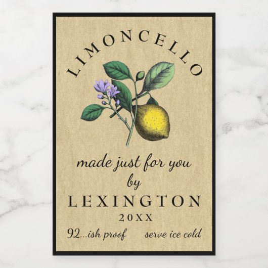 Étiquette Pour Bocaux Illustration Vintage de citron Limoncello (Étiquettes simples)