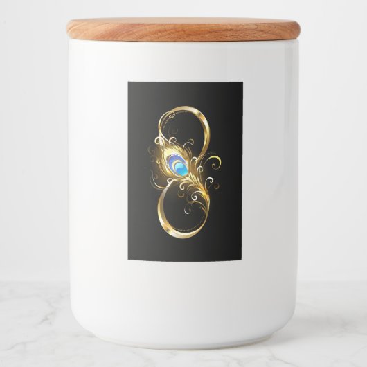 Étiquette Pour Bocaux Infinité avec plume de paon doré (Devant)