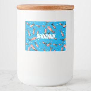 Étiquette Pour Bocaux Joli motif caricature de calmar rose