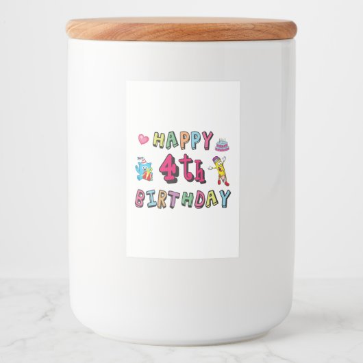 Étiquette Pour Bocaux Joyeux 4e anniversaire. 4 ans b-jour. (Devant)