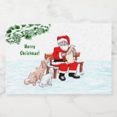 Étiquette Pour Bocaux Joyeux Noël! Père Noël avec chat et chien (Étiquettes simples)