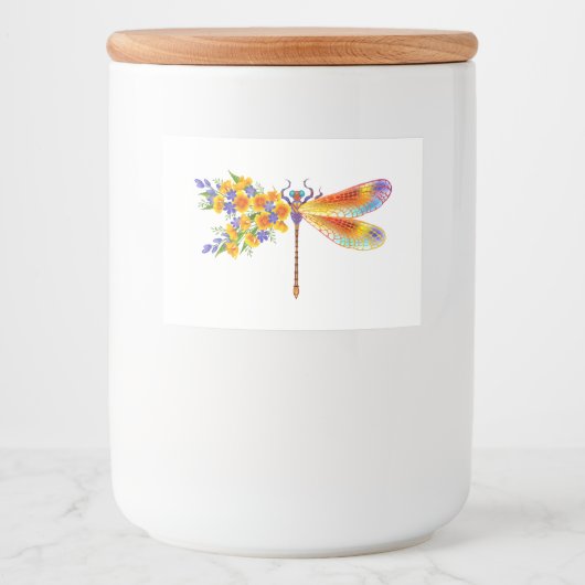 Étiquette Pour Bocaux libellule de fleurs jaunes (Devant)