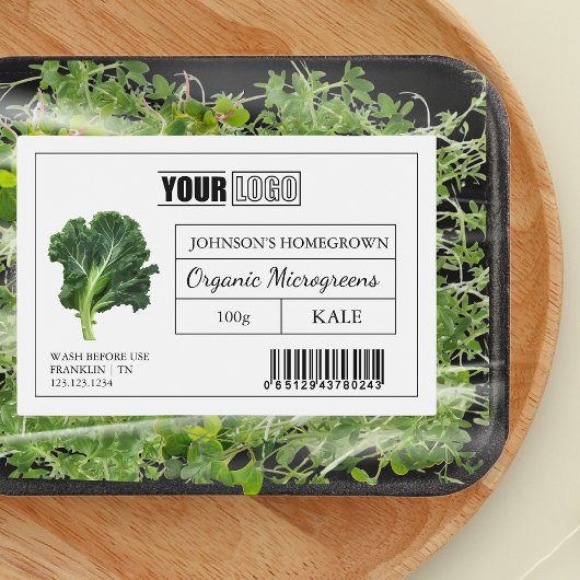 Étiquette Pour Bocaux Logo et code-barres personnalisés Microgreens Kale