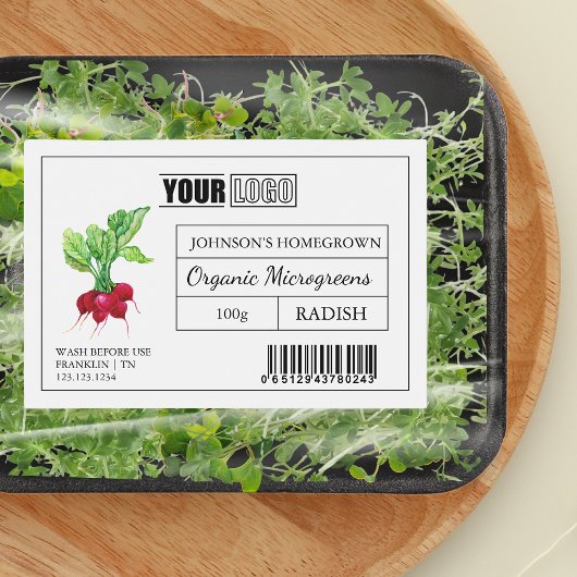 Étiquette Pour Bocaux Logo et code-barres personnalisés Microgreens Radi
