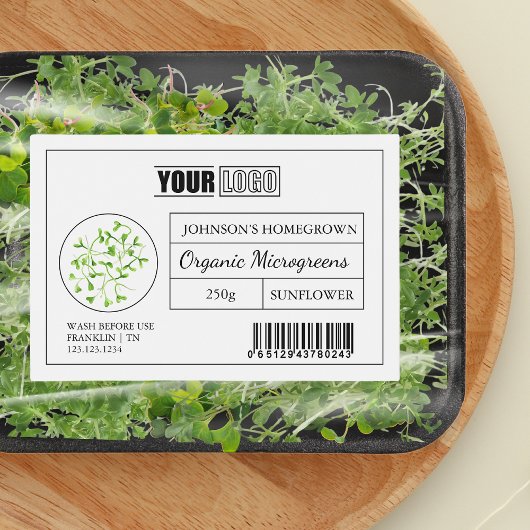 Étiquette Pour Bocaux Logo personnalisé et code-barres Microgreens bio f
