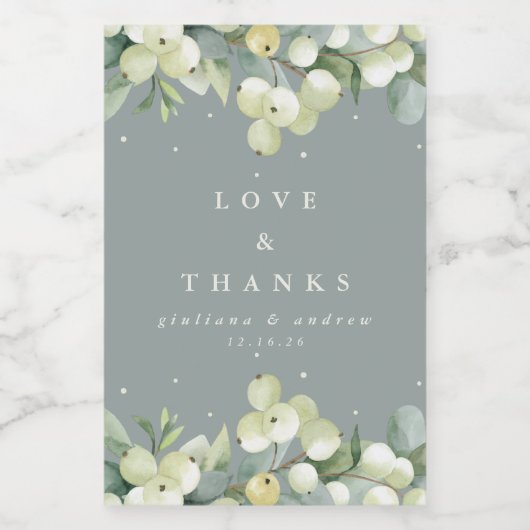 Étiquette Pour Bocaux Mariage d'hiver Seafoam Green Snowberry+Eucalyptus (Étiquettes simples)