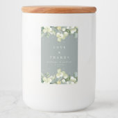 Étiquette Pour Bocaux Mariage d'hiver Seafoam Green Snowberry+Eucalyptus (Devant)