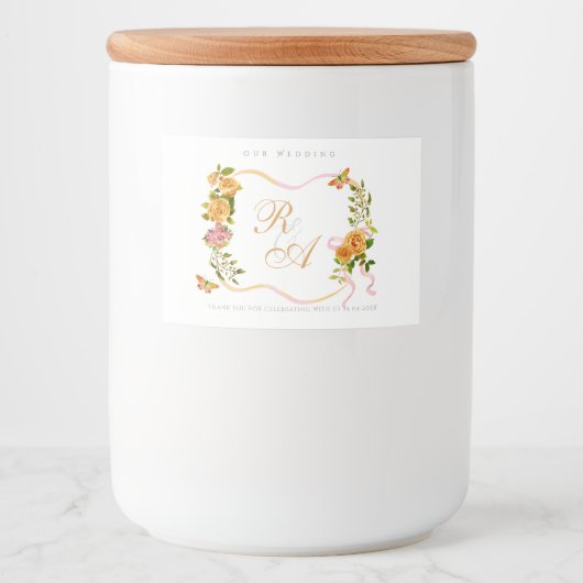 Étiquette Pour Bocaux Mariage Monogramme Ruban Doré (Devant)
