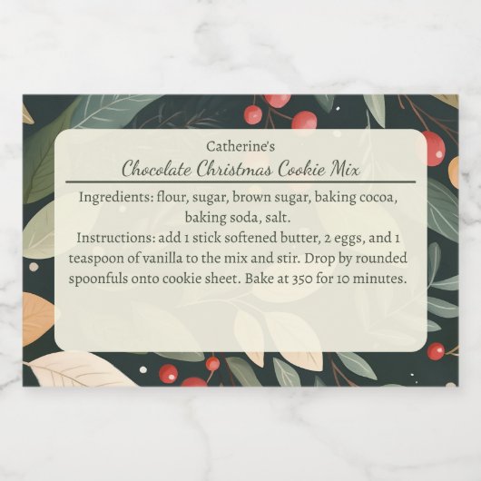 Étiquette Pour Bocaux Modern Leaves and Berries Christmas Baking Mix (Étiquettes simples)